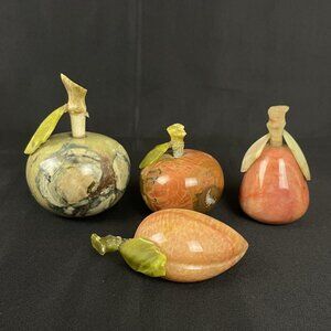 Vintage | Italian Alabaster Stone Marble Fruit Paperweights | Lot of 4